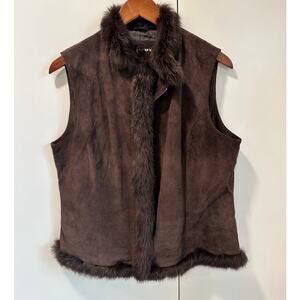 Brown Suede Fur Trimmed Vest Y2K Vintage Size 12/L Heritage Fall Vibes